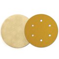Continental Abrasives 6" 320 Grit C-Weight Gold Aluminum Oxide Stearate Coated Hook & Loop Disc 6 Hole SD-60HG6320
